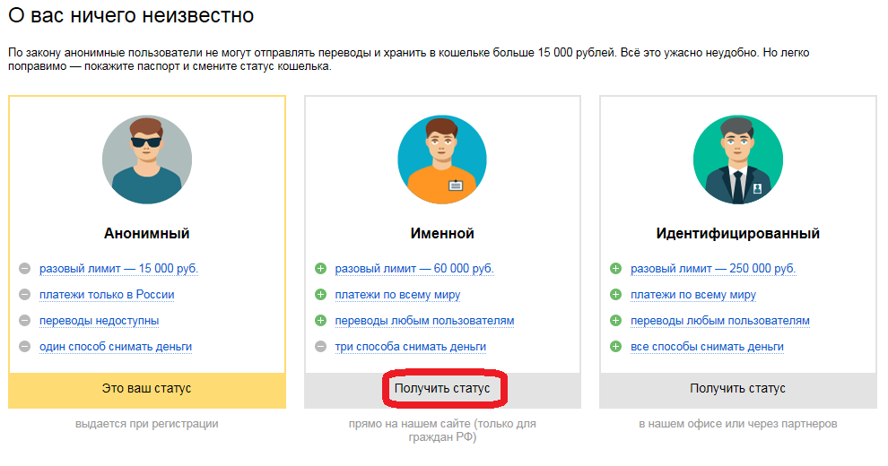 Все статусы Яндекс кошелька-a14